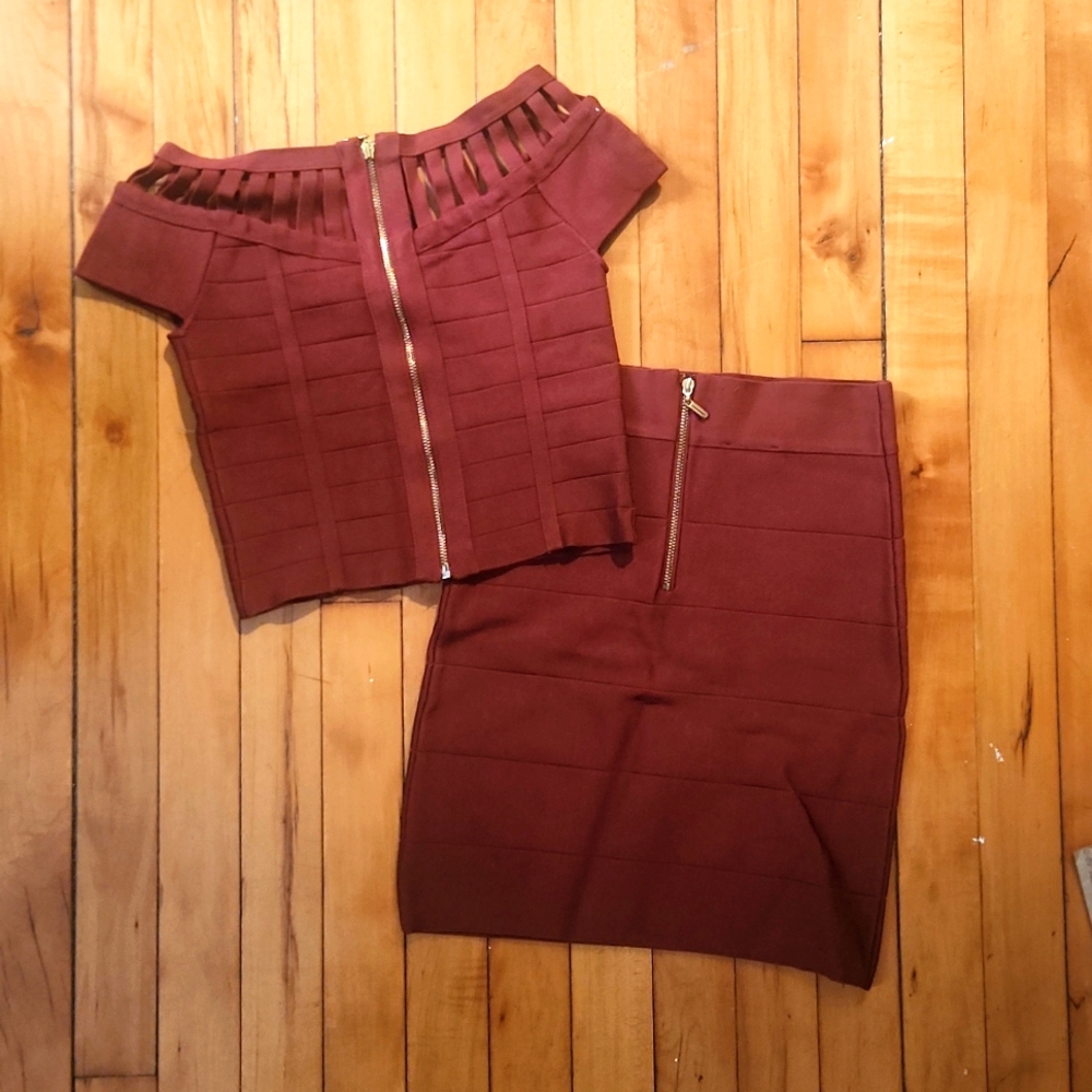 Body Con Co-Ord Two Peice Set Red